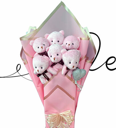 Sevimli 90 cm Peluş Ayı ile  Pembe Konsept Romantik Peluş Ayıcık Buketi