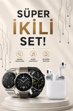 Akıllı Saat ve Kulaklık Seti Dokunmatik Ekran 5.0 Bluetooth Bağlantılı Sesli Görüşme