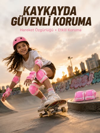 Pembe Çocuk Koruyucu Dizlik Dirseklik ve El Bilek Koruyucu