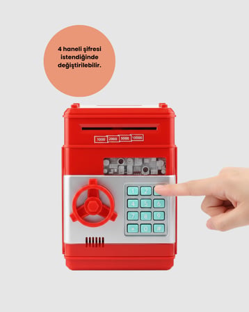 Kırmızı Şifreli ATM Kasa Para Yutan Kumbara