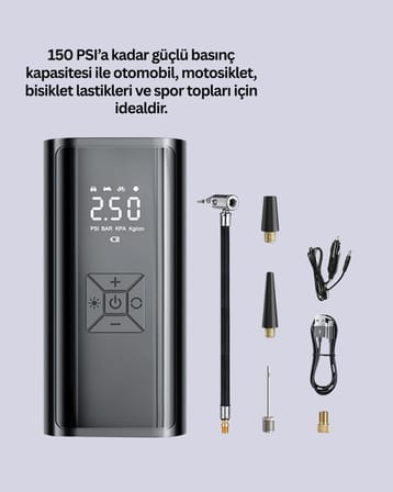 12V Uyumlu Çok İşlevli Akıllı Araç Lastik Pompası Yeni Nesil