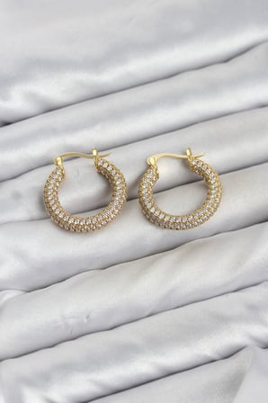Gold Renk Full Zirkon Taşlı Halka Kadın Küpe