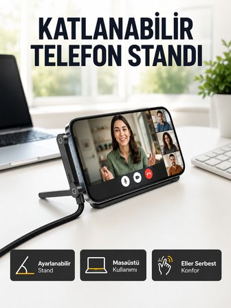 240W Type-C to Type-C Telefon Stand Özellikli Şarj Kablosu