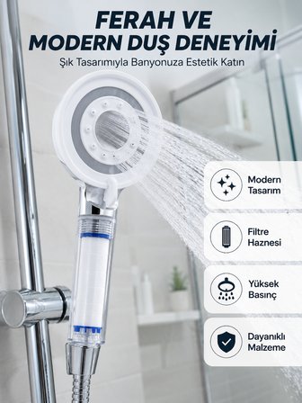 Mineral Taşlı Filtreli Duş Başlığı Güçlü Su Basınçlı Banyo Başlığı
