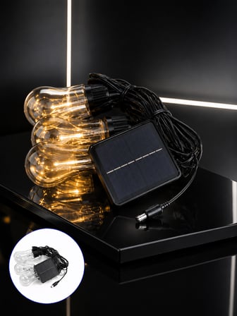 Güneş Enerjili LED Ampul Zincir Işık Sıcak Beyaz Dekoratif Bahçe Aydınlatması