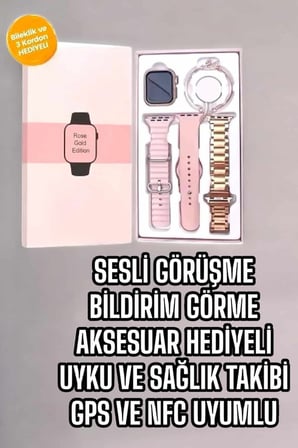Toptanbulurum Akıllı Saat Altın 3 Kordonlu Amoled Ekran Sesli Görüşme Ekran Şekli Kare