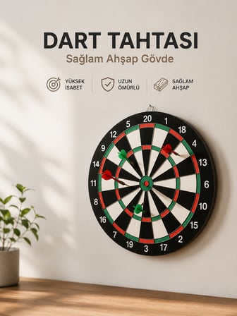 Evde, Ofiste ve Oyun Alanlarında Kullanıma Uygun Sağlam Ahşap Gövdeli Dart Tahtası