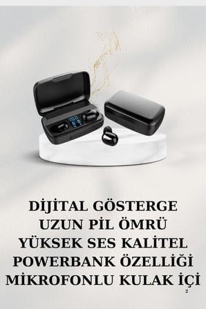 Toptanbulurum A10s TWS Kulaklık Siyah Bluetooth 5.0 Dijital Göstergeli Kulak İçi 8 Ohm Powerbank Özellikli