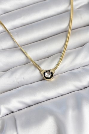 Ezme Yılan Zincir Model Zirkon Taşlı VIP Seri Gold Renk Kadın Kolye