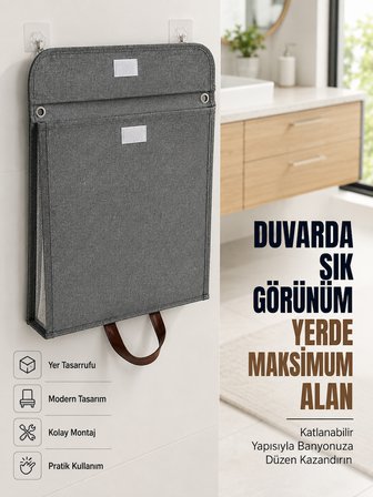 Katlanır Duvar Askılı Çamaşır Sepeti Geniş İç Hacimli Banyo Düzenleyici