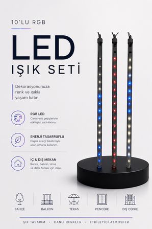 RGB LED Dış Ve İç Mekan Süsleme Işığı 10 Çubuklu Şerit