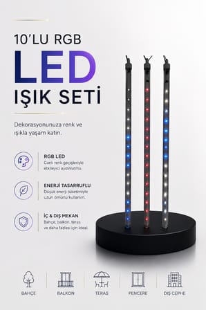 Dekoratif Ortam Aydınlatması RGB LED 10’lu Çubuk Seti