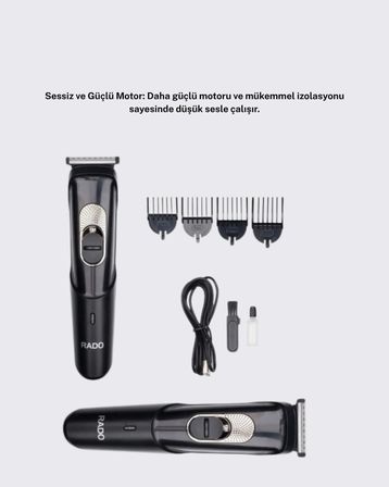 Sessiz Motorlu, Kablosuz Kullanımlı Şarjlı Saç ve Sakal Kesme Makinesi – Taraklı Set