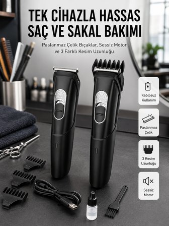 Lazer Epilasyon Öncesi Kısaltma Şarjlı Saç Sakal Tıraş Makinesi Ense Kesme Makinesi