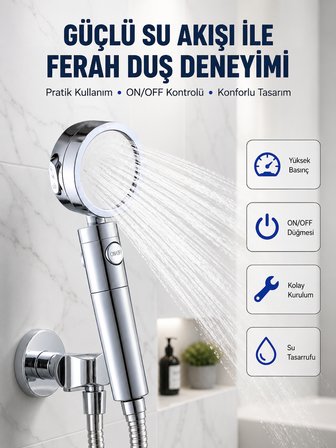 Şelale Sisi ve Masaj Özellikli Banyo Duş Başlığı