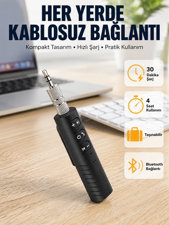 Taşınabilir Bluetooth 4.1 Ses Adaptörü – 10 Metre Çekim Mesafesi