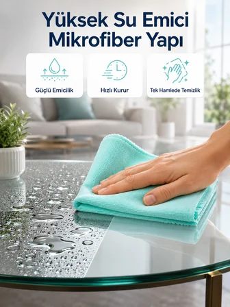 Cam Ayna ve Parlak Yüzeyler İçin Mikrofiber Temizlik Bezi Leke ve İz Bırakmaz