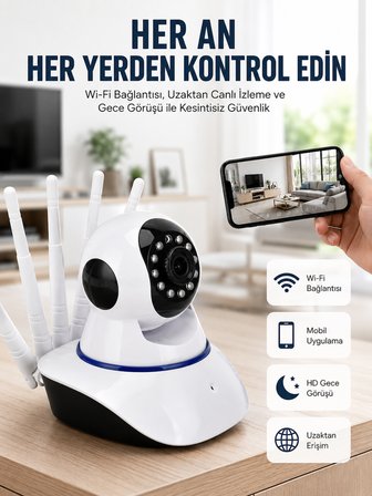 LED Aydınlatmalı 5 Antenli Motorlu 1080P Wifi Kamera Sensörlü Yeni Nesil