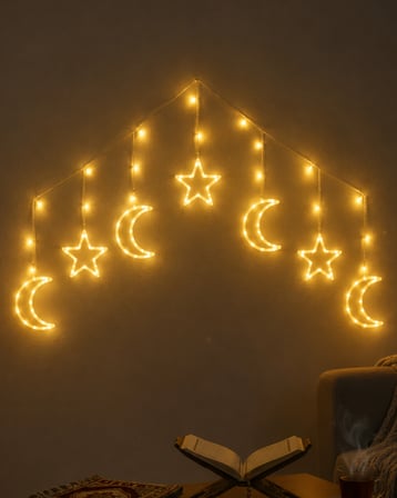 Büyük Ay Yıldız LED Ramazan Süsü Sıcak Beyaz Dekoratif Işık