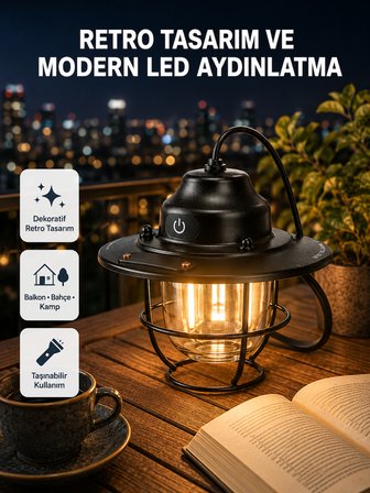 Retro Kamp Lambası Su Geçirmez Taşınabilir Gece Işığı Uzun Pil Ömürlü