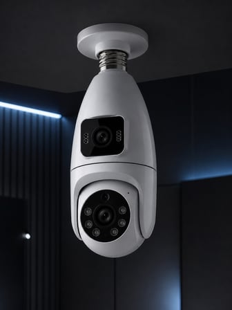 Gece Görüşlü Çift Lens Wi-Fi Ampul Kamera Mobil Takip Destekli