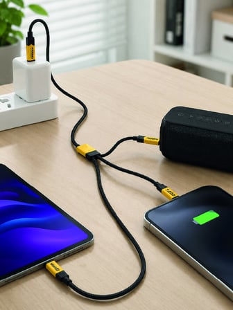 USB 3'ü 1 Arada Şarj Kablosu 240W PD Destekli Çoklu Şarj Kablosu