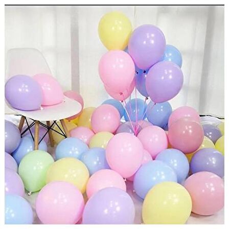 50 Adet Makaron Balon - Pastel Balon - Renkli Makaron Balon - Soft Balon - Parti Doğum Günü Balonu