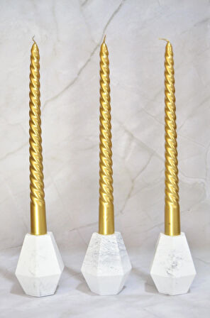 Gold Burgulu Şamdan Mumu Üçlü Mum 22 mm çap 250 mm Boy  7 Saat Kullanım Süreli