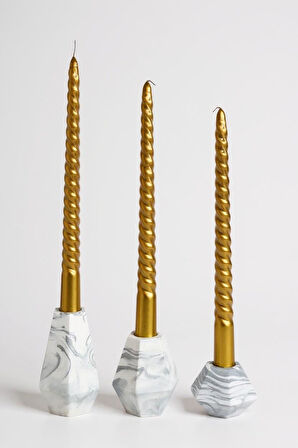 Gold Burgulu Şamdan Mumu Üçlü Mum 22 mm çap 250 mm Boy  7 Saat Kullanım Süreli
