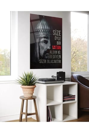Sultan Alparslan Tarihi Portre Cam Tablo