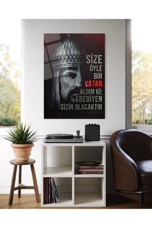 Sultan Alparslan Tarihi Portre Cam Tablo