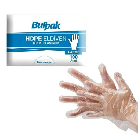 Burpak HDPE İş Temizlik Tek Kullanımlık Şeffaf Eldiven / Büyük Boy / 100 Adetlik 20 Paket - Koli