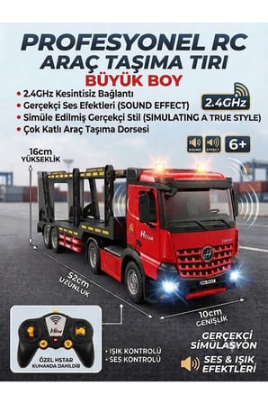 Büyük Boy 2.4 GHZ Uzaktan Kumandalı Araç Taşıyıcı Konteyner Tırı Full Fonksiyon RC Tır