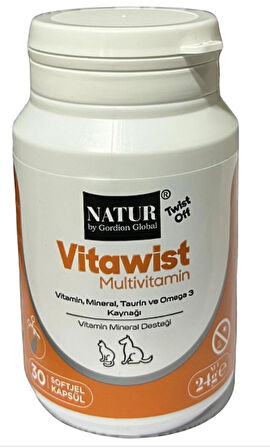 Natur Vitawist Multivitamin Vitamin Mineral Desteği Kedi Köpek Için 30 Softjel Kapsül