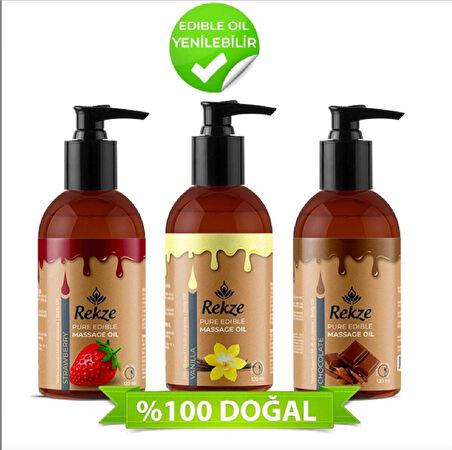 Rekze Dogal Çilek + Vanilyalı + Çikolata Aroma Yenilebilir K Etkili Aromaterapi Masaj Yağları Seti