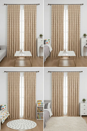 Wave Koleksiyon Bej 2'li Fon Perde 1x3 En Sık Pile – Özel Dokulu, Kullanıma Hazır