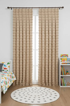 Wave Koleksiyon Bej 2'li Fon Perde 1x3 En Sık Pile – Özel Dokulu, Kullanıma Hazır