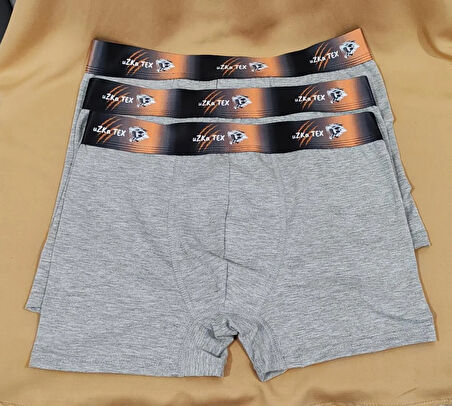 Beli Lastikli Esnek Pamuk Kumaş Gri-Melanj Renk 3'lü Erkek Boxer Set