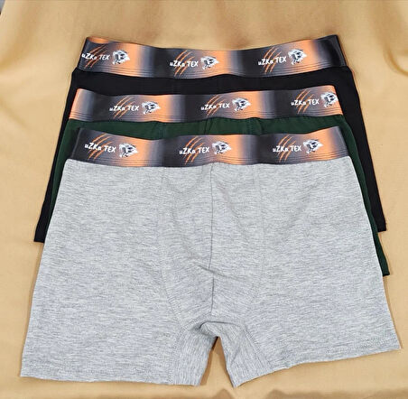 Beli Lastikli Esnek Pamuk Kumaş Gri-Siyah-Yeşil 3'lü Boxer Set