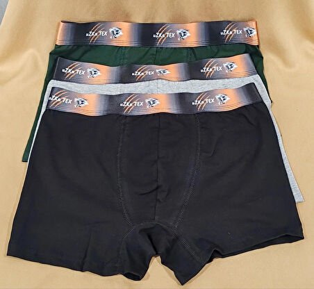 Beli Lastikli Esnek Pamuk Kumaş Gri-Siyah-Yeşil 3'lü Boxer Set