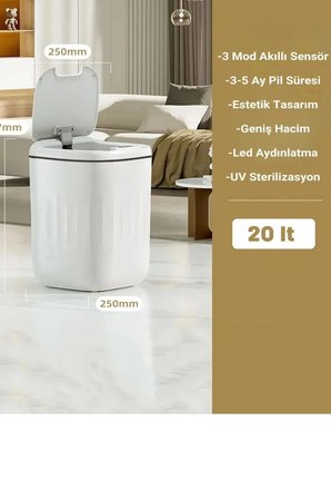 Akıllı Teknolojik Sensörlü Çöp Kovası Işık Antibakteriyel Koku Geçirmez Mutfak Banyo Wc Ofis l Uv