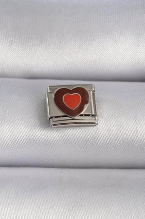 L Çelik Gümüş Renk Kahverengi Kalp İşlemeli Nomination Charm
