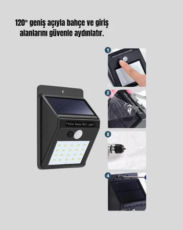 Solar Enerjili  LED Hareket Sensörlü Duvar Lambası