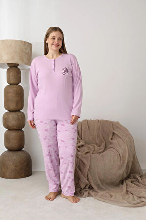 Büyük Beden Battal İnterlok Leopar Kadın Pijama Takımı