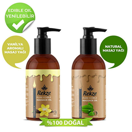 Rekze Masaj Yağı 2'li Paket Vanilya Ve Natural (AROMASIZ) Kokulu Vücut Masaj Yağları 120 ml