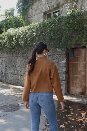 Süet Kumaş Düğmeli Cepli Ceket Taba