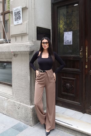 Linda Twill Kumaş Kemer Detay Pantolon Camel