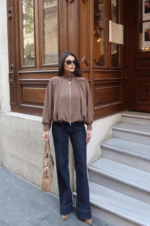 Linda Twill Kumaş Çift Fermuarlı Astarlı Ceket Camel