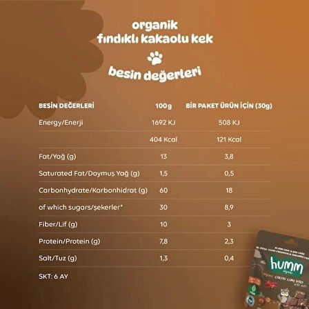 Humm Organik Fındıklı Kakaolu Vegan Kek 30 Gr