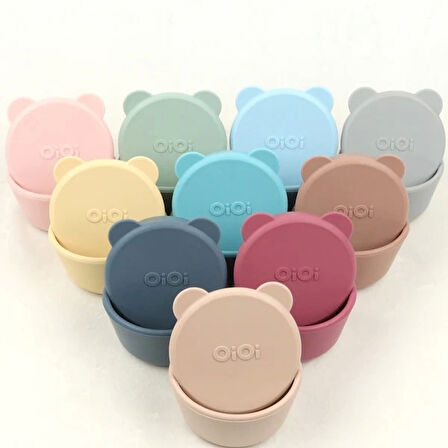 Oioi Silikon Kapaklı Mini Kase 2'li Mini Bites Aqua Green / Powder Grey